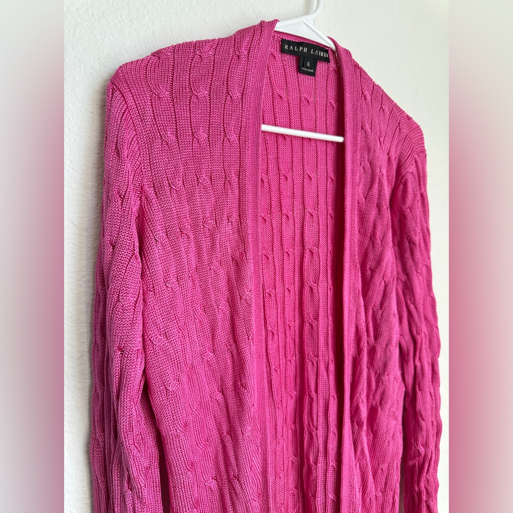 Ralph Lauren Black Label Silk Long Cardigan Pink Xl Like New Duster Cardigan